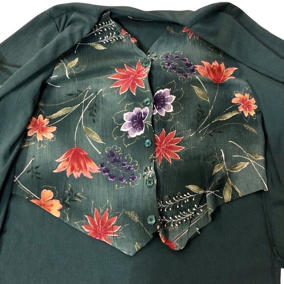 Vintage Alfred Dunner Petite Blouse Womens 8 Used Green Floral - Picture 6 of 11